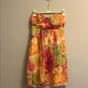 Strapless bright floral cocktail dress